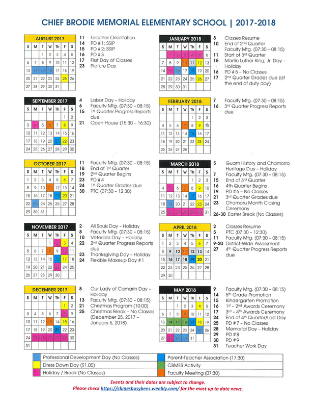 School Year 20172018 / September 2017 Calendars are Live! Chief